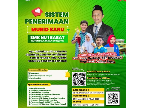 Penerimaan Murid Baru (SPMB) SMK NU 1 Babat Tahun Pelajaran 